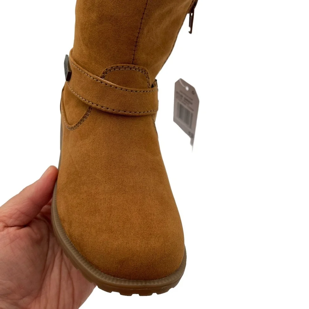 Nautica Little Girls Fashion‎ Tall Boots Size 13 Brown Vegan Suede Faux Fur Trim